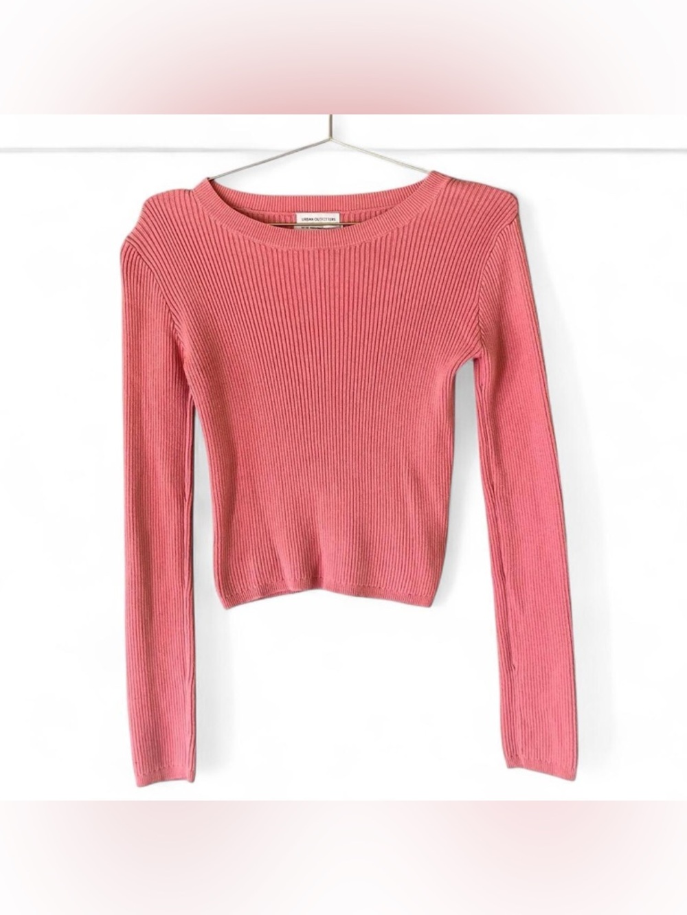 Urban Outfitters Pink Ribbed Long Sleeve Top – Y2K Fitted Baby Tee Style (M)
